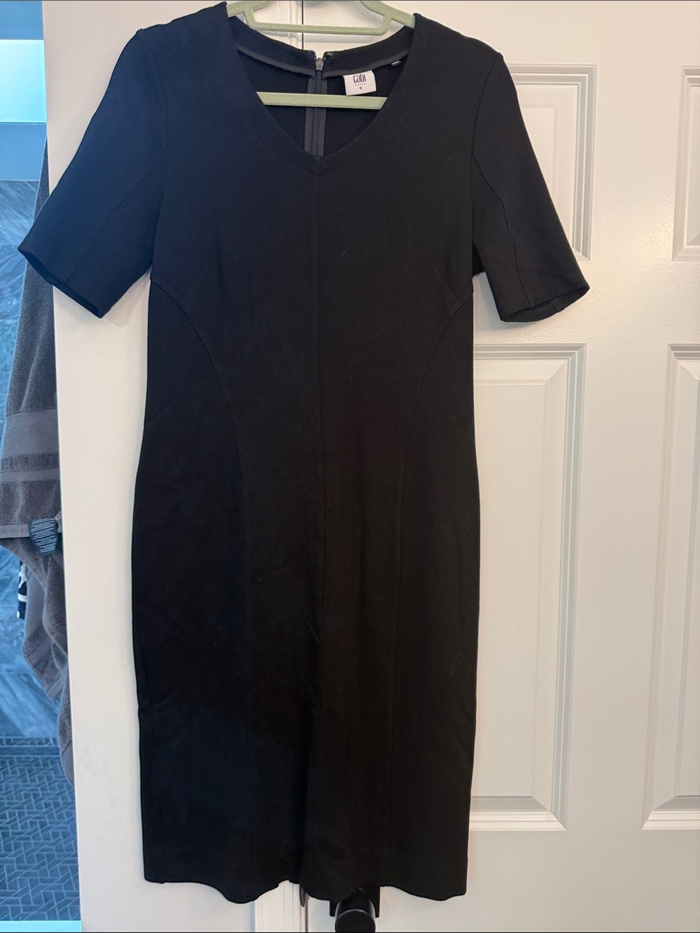 CAbi Claire Ponte Black V-Neck Midi Dress
